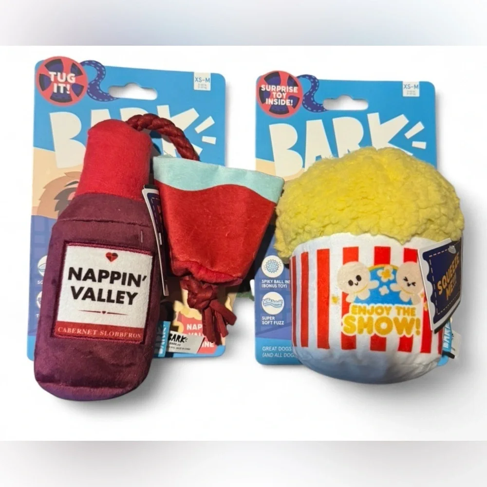 Two Dog Toys Bark Nappin' Valley Wine and Popcorn